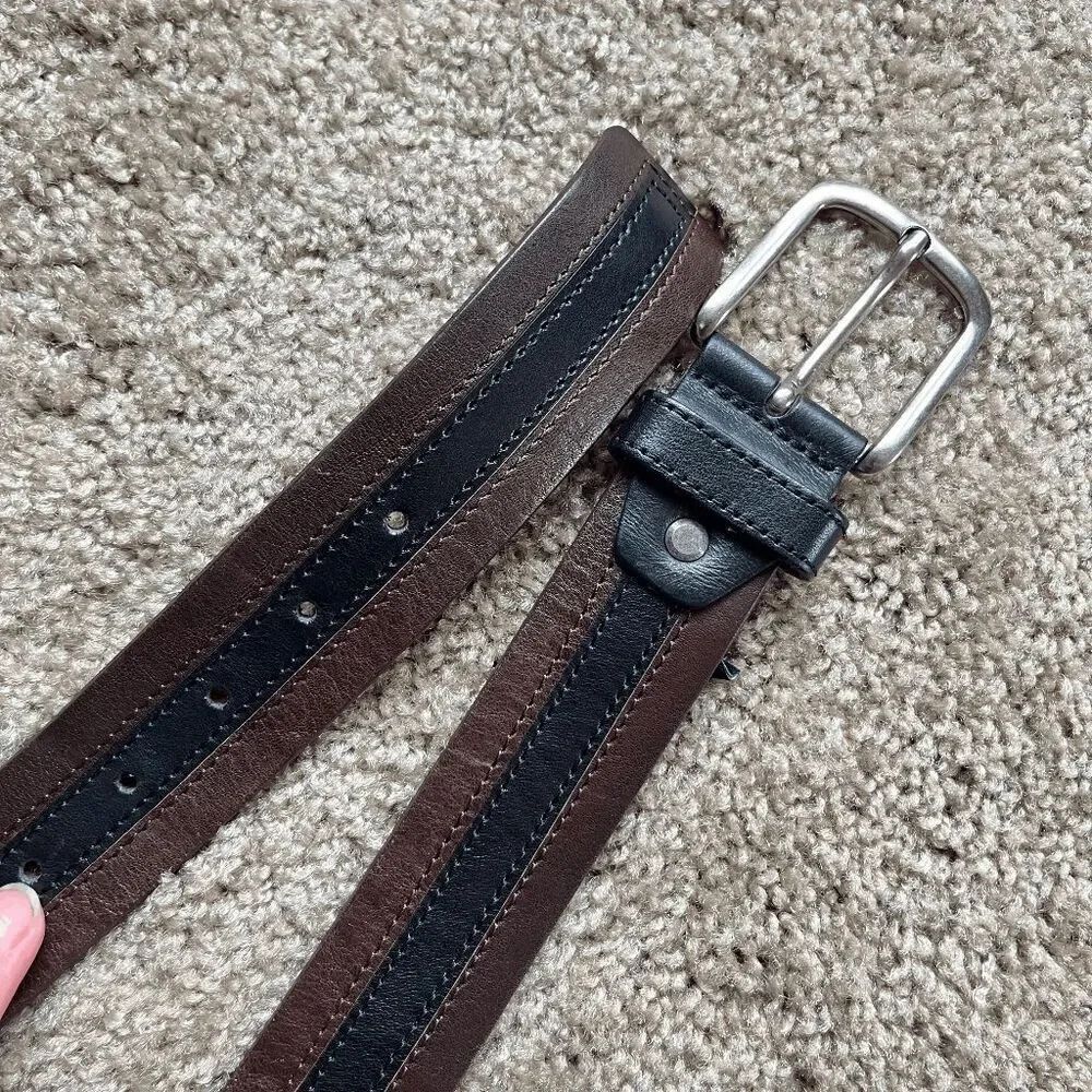 VTG Bronzino Italian Leather Belt Brown Black Stripe 38/95 Made in Italy